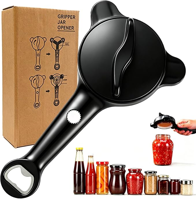 4-in-1 Adjustable Jar Opener for Seniors with Arthritis (Black)