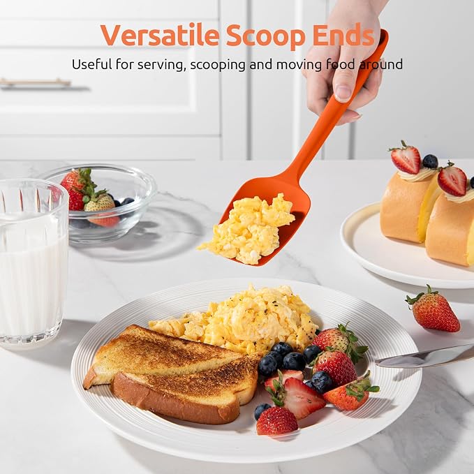 U-Taste Flat Spatula & Spoon Spatula: 11.38in 600ºF Heat Resistant Silicone Bowl Scraper, Flexible Rubber Kitchen Cooking Mixing Utensil with Upgraded Non-Stick Surface (Set of 2, Orange)
