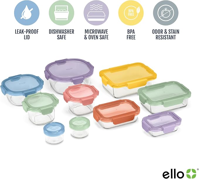 Ello Color Lock 20pc Glass Food Storage Containers with Lids, Desert Festival
