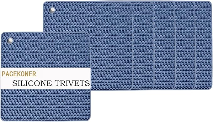 6-Pack Silicone Trivet Mats, Heat Resistant Hot Pads, Dishwasher Safe Kitchen Mats, BPA-Free Pot Holders for Table, Countertop, Stove, Honeycomb Design (Blue, 7" Square)