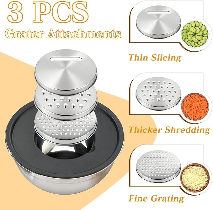 Unokit Mixing Bowls with Lids Set - 16 Pcs Stainless Steel Nesting Mixing Bowls with Grater Attachments, Mixing Bowl Set for Multi Mixing & Serving