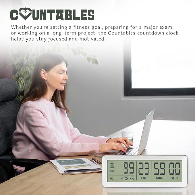 White Large LCD Digital Countdown Clock, Up to 999 Days - Easy to Set & Read Reusable Count Down Timer for Retirement, Wedding, Christmas, Holiday,Baby Due Date,Birthday & More