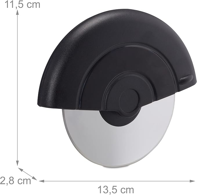 Relaxdays Pizza Cutter Premium Stainless Steel Gastro Wheel Blade Guard Round Dishwasher Safe Black Standard