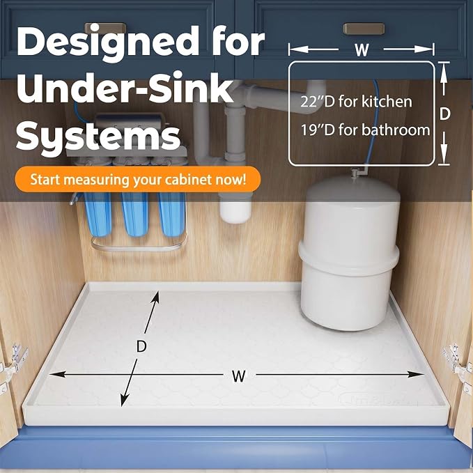 Jin&Bao Under Sink Mat 34" x 22" Waterproof Silicone Cabinet Kitchen Liner | Silicone kitchen cabinet protector, bathroom shelf liner, raised edge traps leaks, anti-slip, easy to clean & dishwasher safe