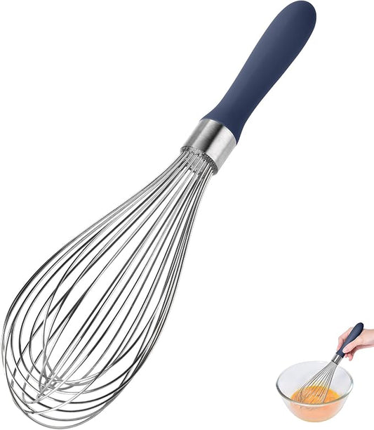 18/8 Stainless Steel Cooking Balloon Whisk (Large, Midnight Blue) | Heavy Duty Metal Kitchen Wire Whisker Wisking Tool Egg Beater Hand Mixer for Mixing Baking Beating Stirring Sauce Flour