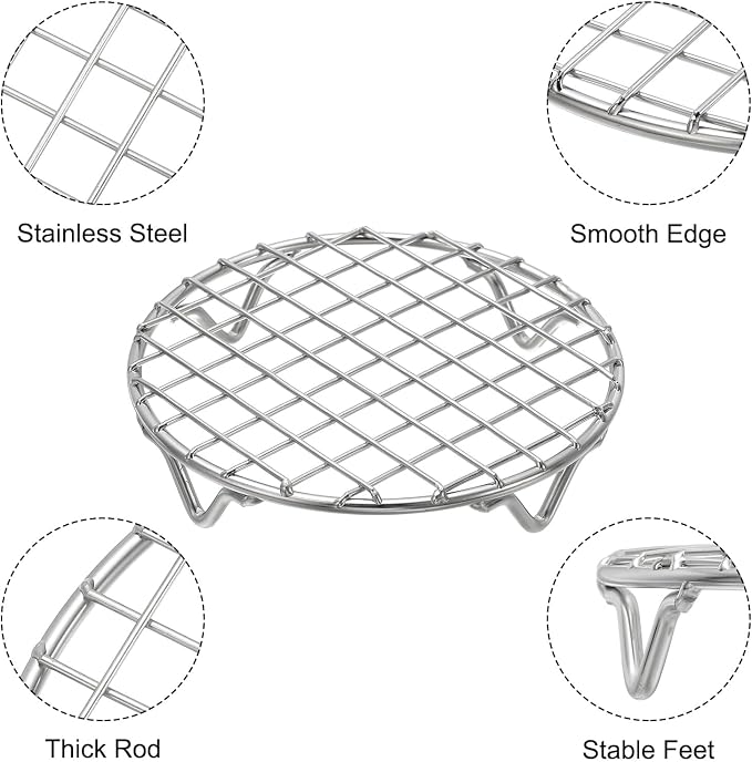 uxcell 2 Pcs Round Cooking Rack 4.9 Inch Dia Stainless Steel Wire Cooling Steamer Rack for Baking Canning Cooking Roasting Cooling Grilling Drying, Silver