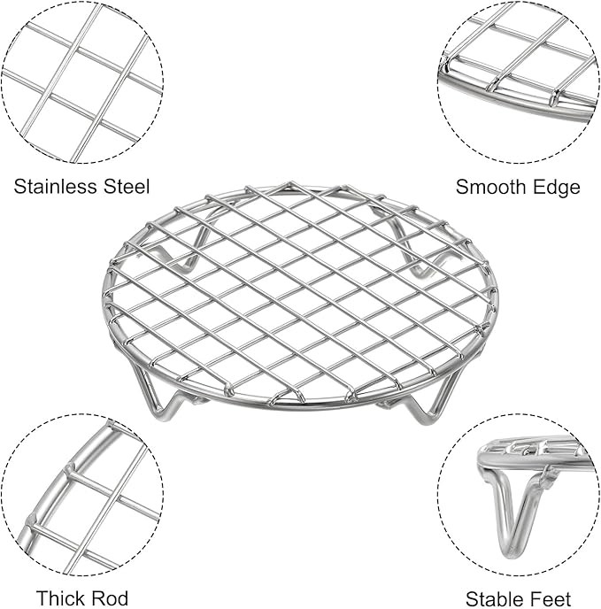 uxcell Round Cooking Rack 4.9 Inch Dia Stainless Steel Wire Cooling Steamer Rack for Baking Canning Cooking Roasting Cooling Grilling Drying, Silver
