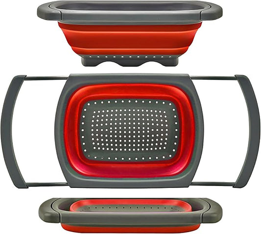 Qimh Colander Collapsible, Over The Sink Veggies/Fruit 6-Quart Strainers and Colanders with Extendable Handles, Folding Strainer for Kitchen