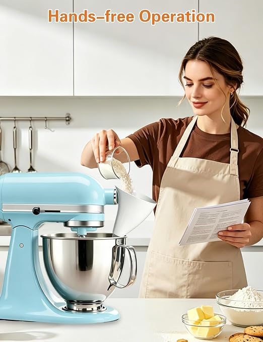 Flour Funnel for KitchenAid Mixer 5 Qt, Anti-Splash Kitchen Aid Accessories and Attachments for Tilt-Head Stand Mixer 4.5 & 5 Quart, Dishwasher Safe No-Mess Baking Tool