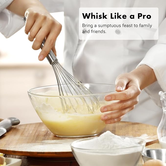 OYV 304 Stainless Steel Whisk Set, Dishwasher Safe Rustproof Metal Whisk, Professional Balloon Wire Whisks for Kitchen Cooking, Perfect For Blending, Whisking, Baking, Beating, 3 Packs (8" 10" 12")