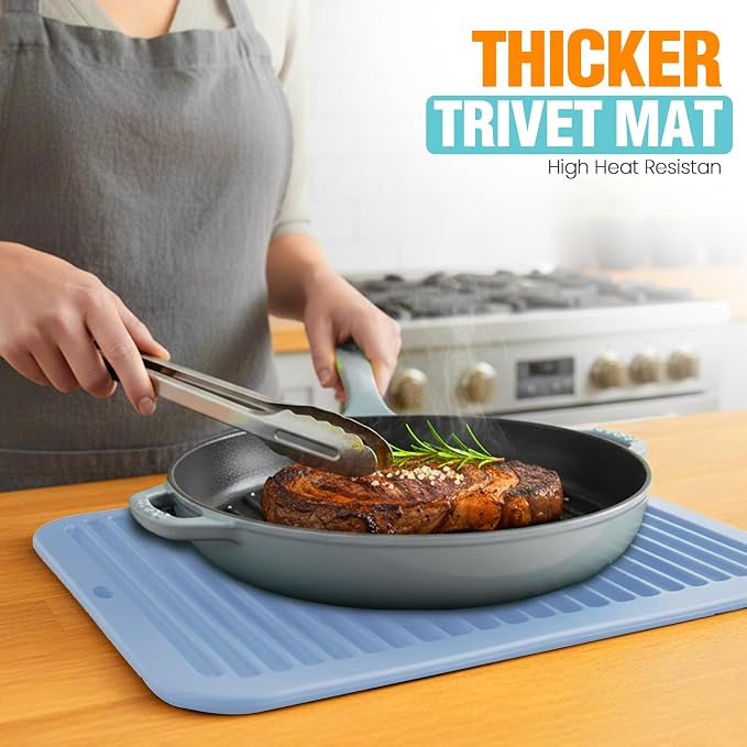 Silicone Trivets for Hot Pots and Pans - 2 Heat Resistant Pot Holders Silicone Trivet Mat Multipurpose Counter Pads (Nordic Blue)