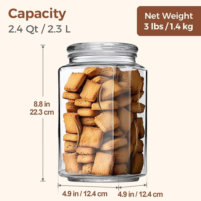 ComSaf Large Square Glass Pantry Jar with Lid 78 oz Wide Mouth | Flour sugar rice, Pasta cereal, Laundry detergent, Pantry organization, Large capacity, Cabinet organization, Dry goods