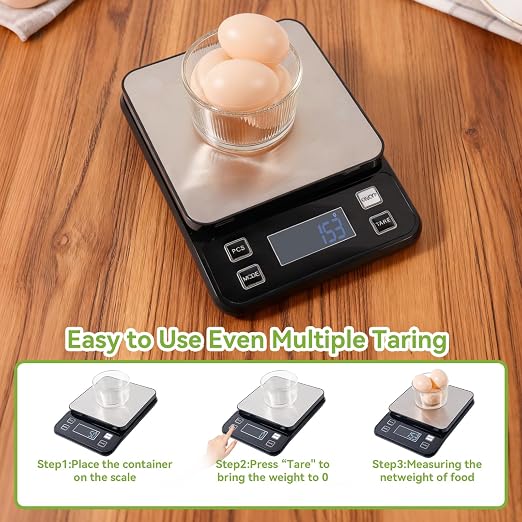 IP67 Waterproof Digital Kitchen Scale, 5kg/11lb Capacity with 0.1g Precision, Kitchen Scales for Food,USB Rechargeable Battery & 5 Units Conversion for Cooking, Baking - Food Scale