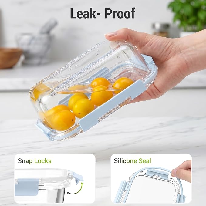Dealusy 10 Sets 36 oz & 12 oz Glass Food Storage Containers with lids, Blue | 20-Piece Airtight Leak-proof Glass Meal Prep Containers with Lids, Microwave Oven Freezer Dishwasher Safe