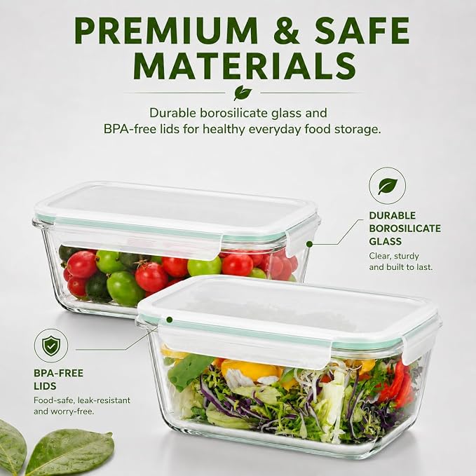 2 Pack Large Glass Storage Containers with Lids 85oz/10.5cup Big Airtight Glass Food Storage Containers for Rotisserie Chicken Watermelon Meal Prep, BPA Free, Freezer Dishwasher Oven Safe