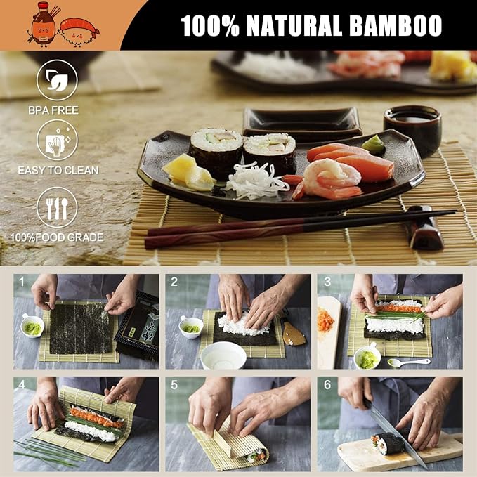 SmileTools Sushi Making Kit For Beginners - 22 Piece DIY Sushi Roller Kit with Bamboo Sushi Rolling Mat, Sushi Bazooka, Chef's Knife, Chopsticks, Holder - Best Starter Sushi Kit (Pink)