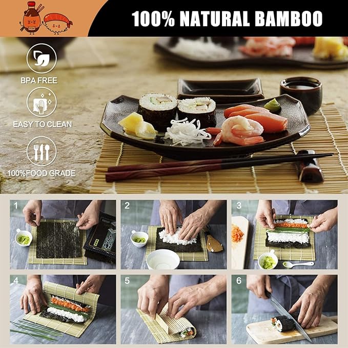 SmileTools Sushi Making Kit, 22-in-1 Sushi Roller Kit with Bamboo Sushi Rolling Mat, Sushi Bazooka, Avocado Knife, Sushi Knife, Chopsticks, Sauce Dishes, Rice Spreader & More DIY Sushi Party Gift