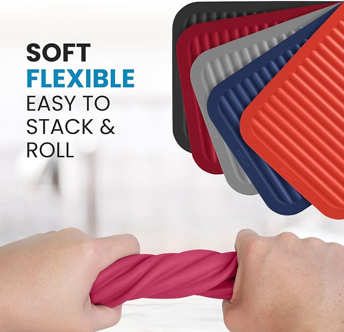 Zulay 2-Pack 9"x12" Silicone Trivets for Hot Pots & Pans – Heat-Resistant, Non-Slip Trivet Mats – Durable, Flexible, Multi-Purpose Hot Pads for Kitchen Counter & Table - Rose Red
