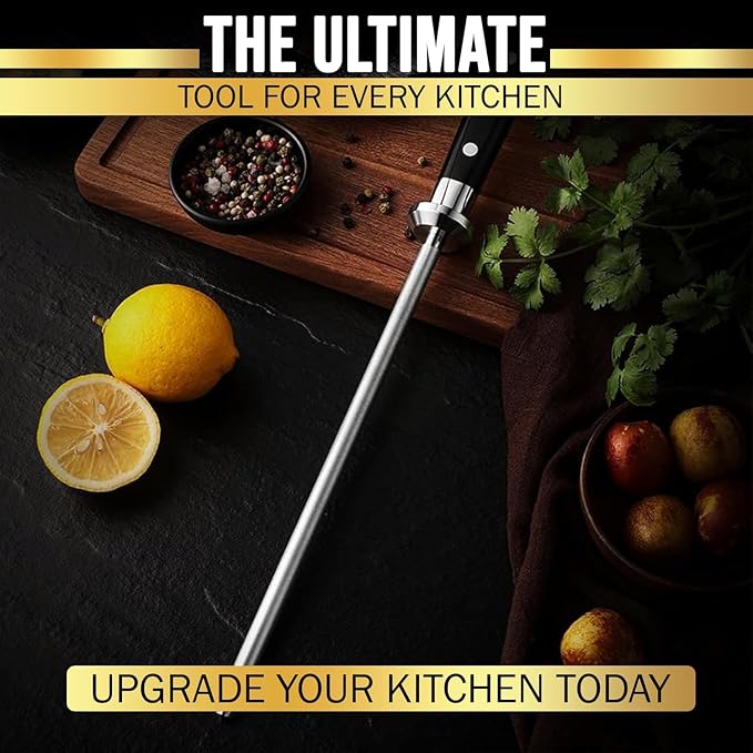 SliceElite Knife Sharpener Rod 10 Inch Sharpening Steel G10 Handle Diamond Coated Honing Rod Knife Steel Sharpener Chef Kitchen Knives Tool Honer Sharpener Japanese Style Utility
