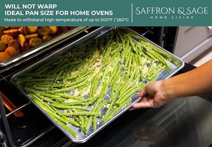 Commercial Quality 2 Pack Cookie Sheet and 2 Pack Rack - Aluminum Half Sheet Baking Pan and Stainless Steel Cooling Rack Set 13x18 Rust & Warp Resistant, Heavy Duty