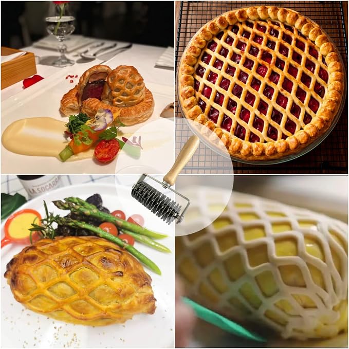 Pastry Lattice Roller Cutter，Stainless Steel Pie Crust Cutter Tool for Pastry Dough, Pizza Bread and Beef Wellington