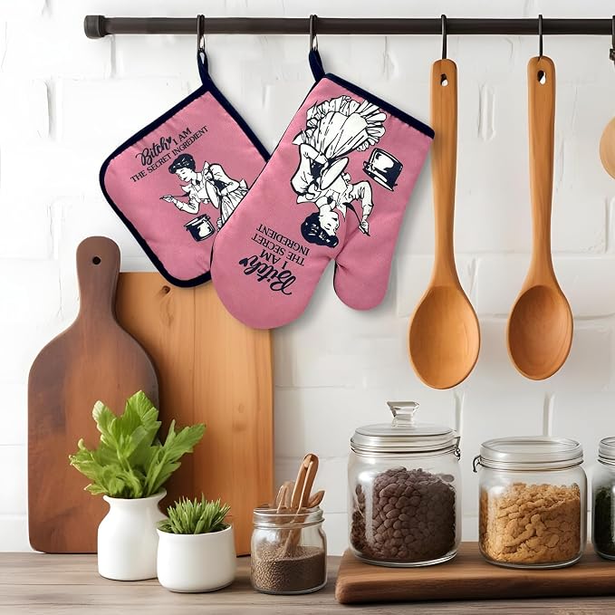 Bxxch I Am The Secret Ingredient, Funny Oven Mitts and Pot Holders, Silicone Non-Slip Oven Mitts, Kitchen Gift for Women, Housewarming Gift Ideas, Cooking Baking BBQ Gifts