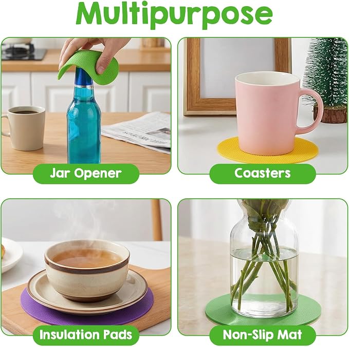 Gjinxi 4PCs Rubber Jar Openers, Multi-Function Bottle Opener Gripper Pad | for Seniors with Arthritis Weak Hands, Non-Slip Jar Grippers, for Easy Opening Jars, Kitchen Easy Top Opener Tool