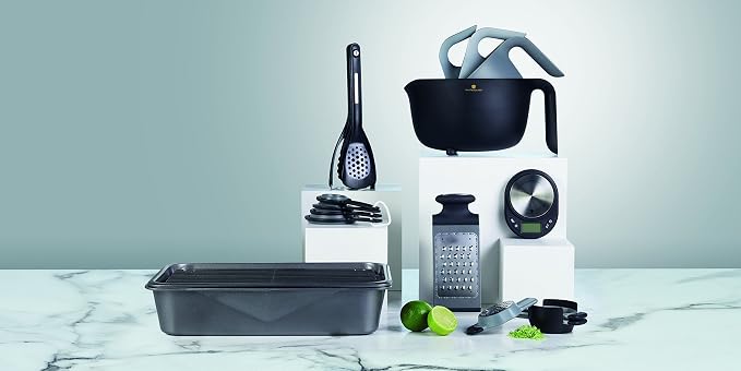 MasterClass Smart Space All-in-1 Block and Utensil Holder with Ceramic Knife Sharpener, 15.5 x 14.5 x 20.5 cm (6" x 5.5" x 8") -Black/Grey, 15.3 x 14.5 x 20.5 cm