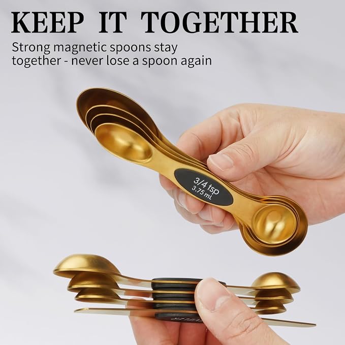 Magnetic Measuring Spoons Set of 8 with Leveler Stainless Steel Dual Sided Teaspoon and Tablespoon Stackable Fits in Most Kitchen Spice Jar