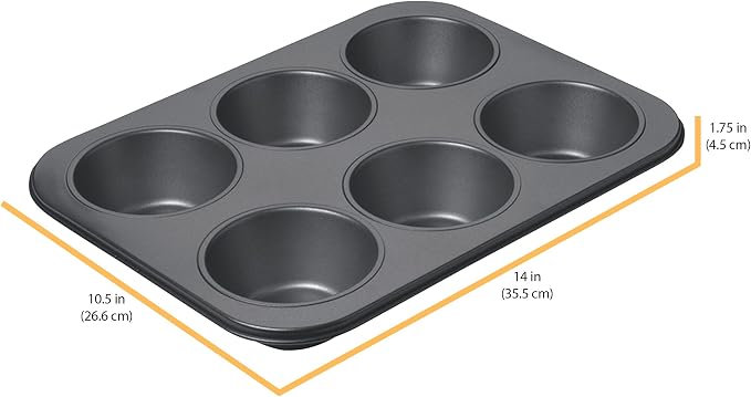 Chicago Metallic Professional 6-Cup Non-Stick Muffin Pan, Make up to 6 large muffins, cupcakes, quiches, egg cups, and more,14-Inch-by-10.25-Inch