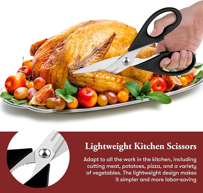 All Purpose Kitchen Shears with Protective Sheath Durable Stainless Steel Scissors, Dishwasher Safe, Soft Grip Comfort Handle