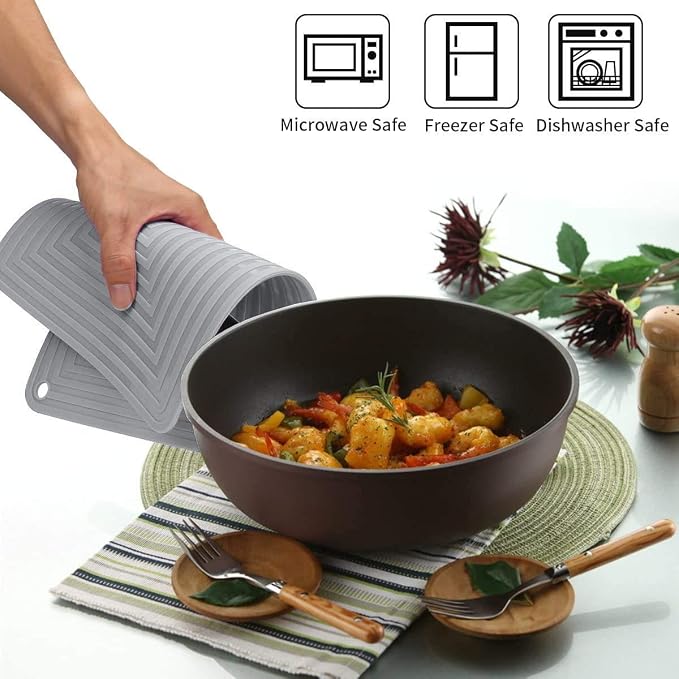 LogHog Large Silicone Trivet Mats for Hot Dishes/Pans, Heat Resistant Pot Holder, 9x12 Non Slip Flexible Durable Pot Coaster Kitchen Table Mats Set of 2 (Gray)