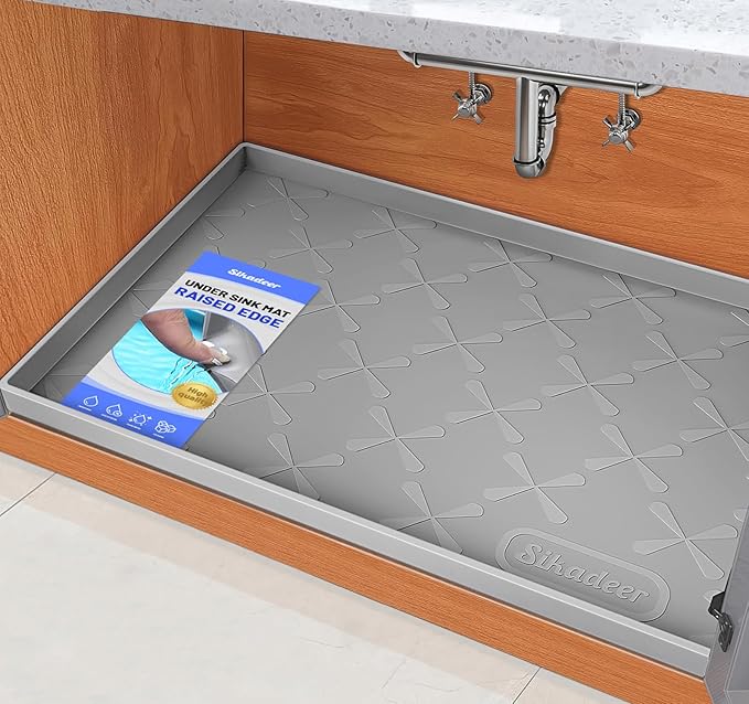 Waterproof Under Sink Mat 34" x 19" Cabinet Protector Silicone Mat | Heavy Duty Deep Drip Tray, Extra Thick Non Slip Liner for Kitchen & Bathroom, Pets, Organizer, Storage, Boots, Home Essential