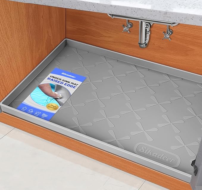 Waterproof Under Sink Mat Silicone 22"x19", Kitchen Cabinet Liner | BPA Free Home Organizer and Storage, Thick Raised Edge Cabinet Protector, Non-Slip Dog & Cat Mat, Dish Drying Mat
