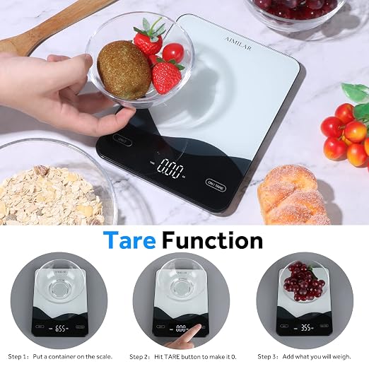 AIMILAR USB-C Rechargeable Kitchen Scale 22lb Tempered Glass Touch LED | USB-C rechargeable kitchen scale, 22lb/10kg, touch LED, 4 units & auto shut off for baking meal prep