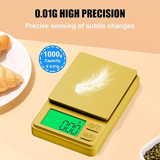 1000g Gram Scale, Diyife 0.01g Precision Pocket Scale with Backlit LCD | 7 Units, Protective Cover, Tare Function, Digital Jewelry Scale for Gold, Gem, Battery Included, Gold