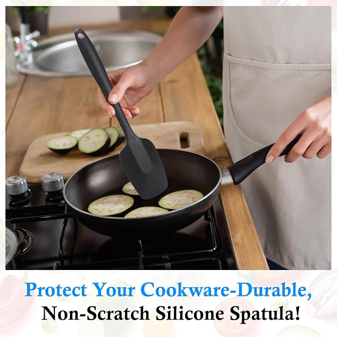 Shappy 4 Pieces Silicone Cooking Spoons 10.6 Inch Heat Resistant Kitchen Spoons for Mixing, Serving and Stirring Upgrade Large Non Stick Basting Utensils, Dishwasher Safe(Spatula,Classic Color)