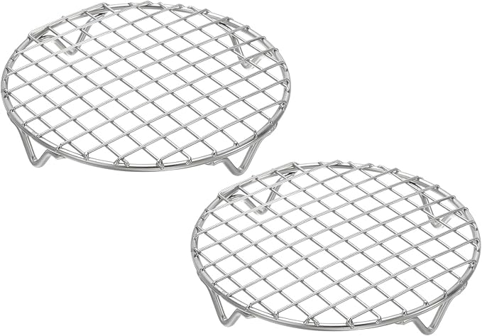 uxcell 2 Pcs Round Cooking Rack 5.9 Inch Dia Stainless Steel Wire Cooling Steamer Rack for Baking Canning Cooking Roasting Cooling Grilling Drying, Silver