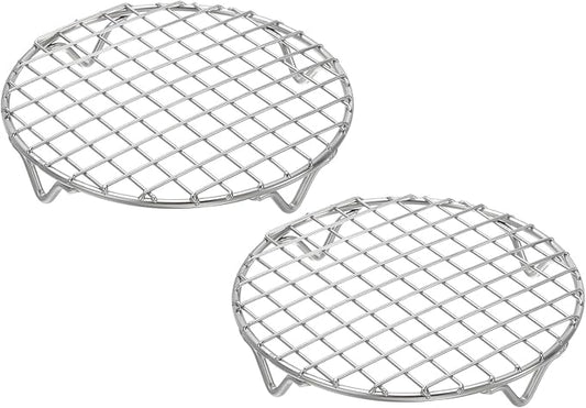 uxcell 2 Pcs Round Cooking Rack 5.9 Inch Dia Stainless Steel Wire Cooling Steamer Rack for Baking Canning Cooking Roasting Cooling Grilling Drying, Silver