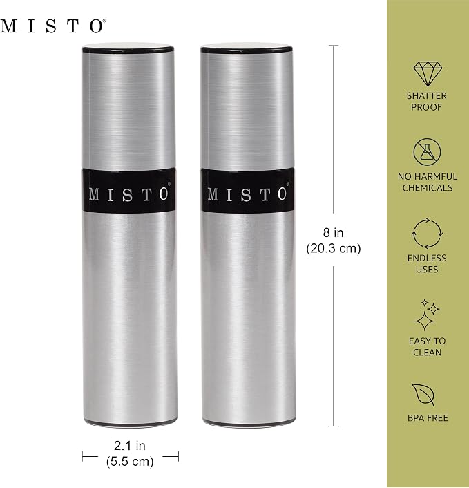 Misto Gourmet Olive Oil Sprayer Set of 2 Aluminum Bottles - Refillable Pump Mister for Cooking, Salads, Grilling - 3.2 oz Each, No Propellants