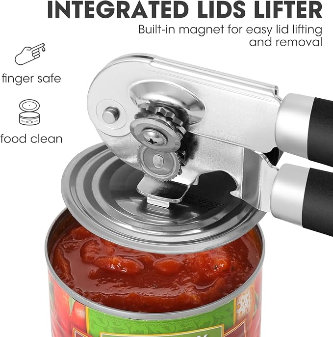 UHIYEE Classic Manual Can Opener for Home Kitchen, Durable 420J2 Stainless Steel Handheld Opener with Magnetic Lid Lifter & Easy-Turn Oversized Knob for Arthritis, Black
