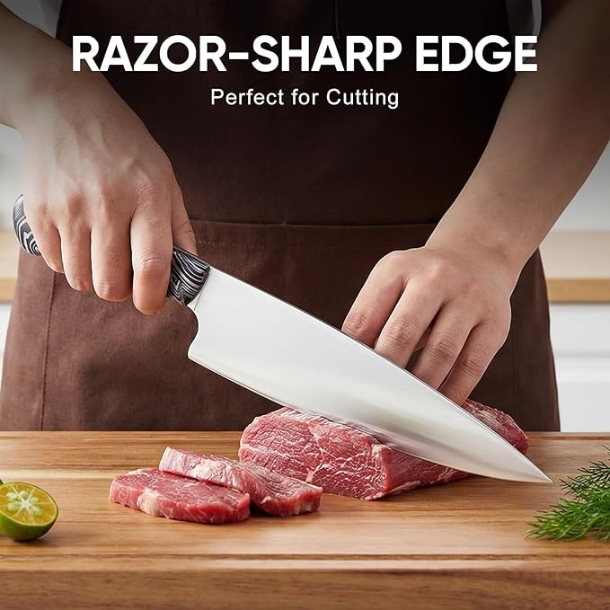 Topfeel 3PCS Professional Chef Knife Set, Ultra Sharp Japanese Kitchen Knife, German High Carbon Stainless Steel 8" Meat Cleaver 8" Chef's Knives 5" Utility Knife with Gift Box