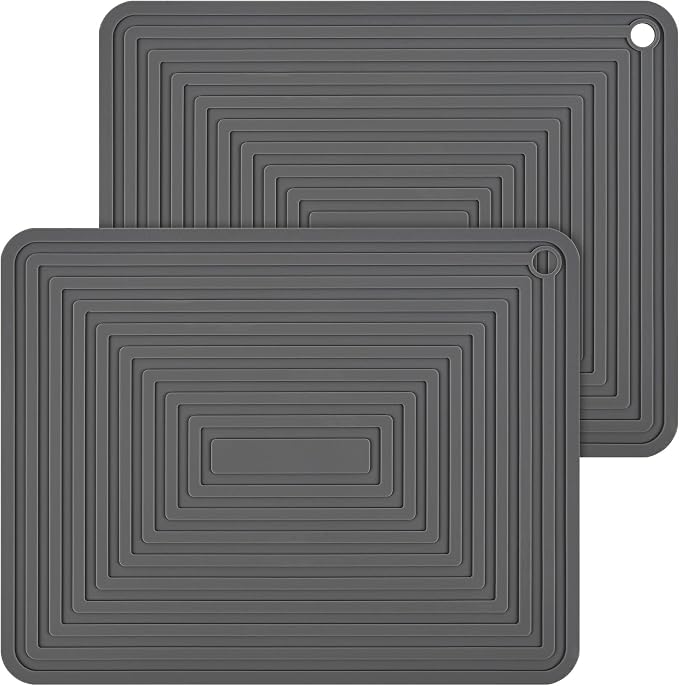 Silicone Trivet Mats for Hot Pots & Pans & Dishes, Hot Pads for Kitchen, Multipurpose Heat Resistant Mat for Kitchen Counter, Durable & Flexible Silicone Pot Holder Set 2 Rectangular Dark Grey