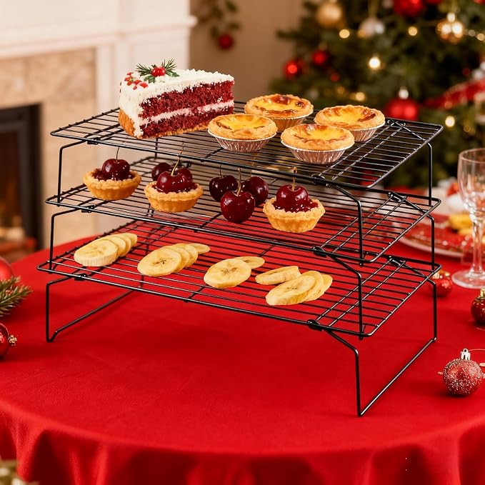 Collapsible Cooling Rack, Stainless Steel Rack for Cookie Baking (2-TIER) | X-Shaped Structure Wire Cooling Rack for Baking, Cookies, Cake, Fruit, Bread,Roasting, Grilling, Drying Rack, Dishwasher Safe
