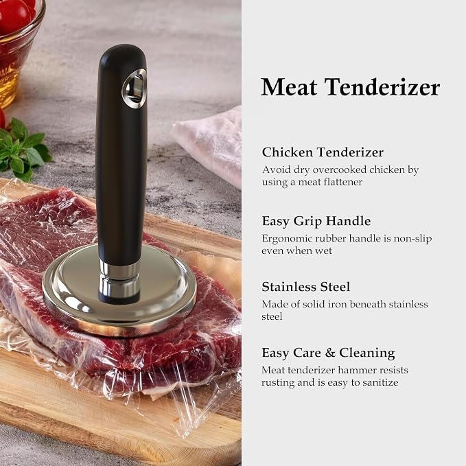 Meat Pounder Tenderizer，Stainless Steel Round Chicken Tenderizer，Kitchen Mallet, Meat Masher Tool，Kitchen Meat Mallet for Flattening Steak Beef Poultry