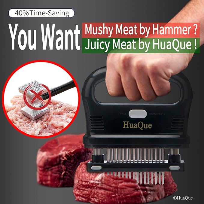 Meat Tenderizer Tool, Detachable 48-Blade Stainless Steel Steak Tenderizer Needles for Tenderizing Beef/Chicken/Pork, Dishwasher Safe, Cleaning Brush/User Manual/Recipe Ebook (PDF) Included