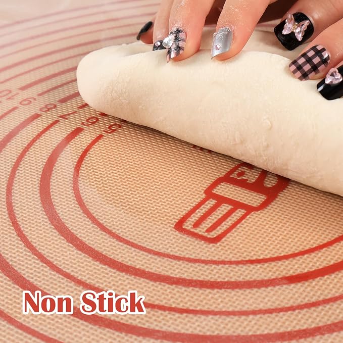 Non-slip Silicone Pastry Mat Extra Large Measurements 16''x 26'' Baking Mat | Silicone Baking Mat Counter Mat Dough Rolling Oven Liner Fondant/Pie Crust Sourdough Bread Supplies Folksy Super Kitchen Red