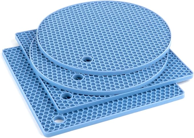 4 Pack Trivets for Hot Dishes | Hot Pads for Kitchen, Silicone Pot Holders for Kitchen Countertops,Table, Hot Pots and Pans, Easy to Wash and Dry,Blue