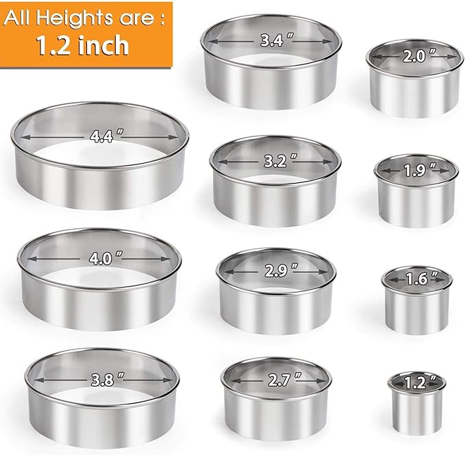 HULISEN Stainless Steel Round Cookie Biscuit Cutter Set, 11 Circle Donut Doughnut Cutter, Baking Ring Molds for Mini Cake, Scone, Pastry, Cooking, Gift Package