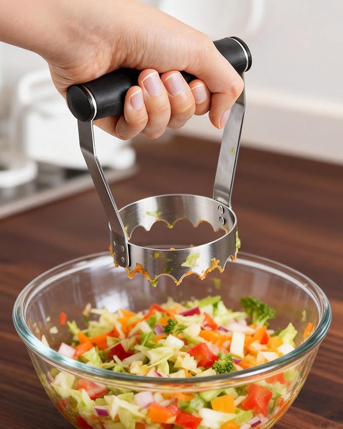 Food Chopper, Stainless Steel Hand Chopper with Ergonomic Grip Handle, 3-Inch Salad Chopper for Vegetable, Egg, Cabbage, Nut Tuna, Meat, Easy to Clean Manual Kitchen Tool